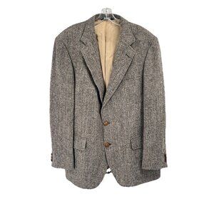 Vtg Harris Tweed Mens Blazer Brown Sz 48 Classic Herringbone Old Money